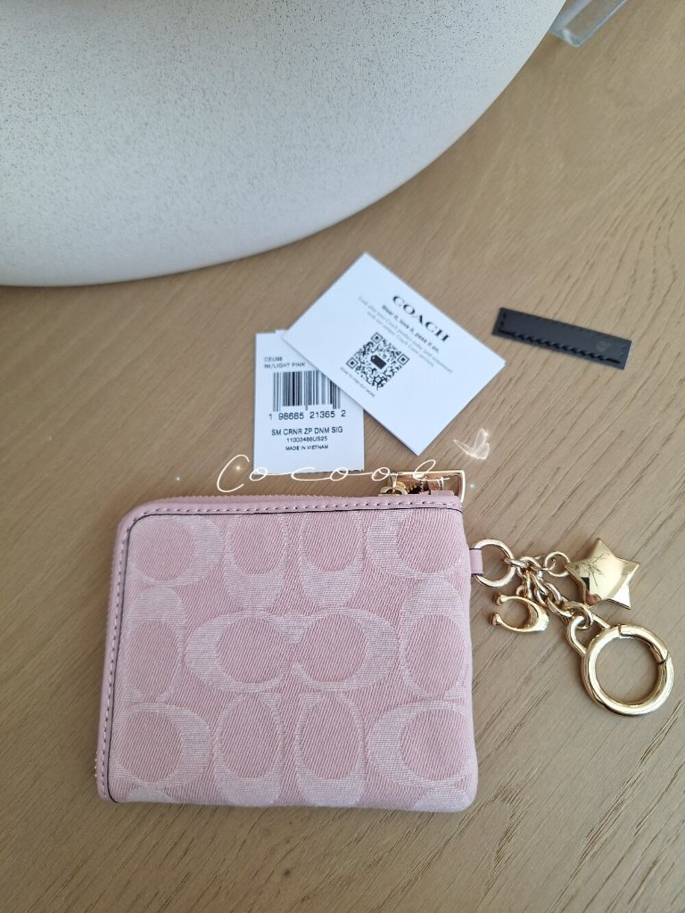 NWT Coach Women’s Zip Card Case Wallet Pink Signature Logo Keychain Charm - Picture 4 of 8